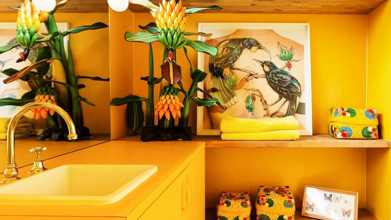 A bright yellow bathroom based on Elle Decor Ideas.