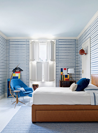 bedroom with striped walls 